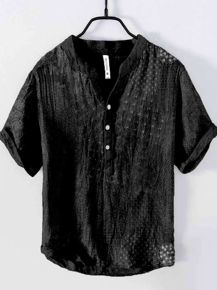 Japanese Traditional Sashiko Art Linen Blend Shirt  artssus
