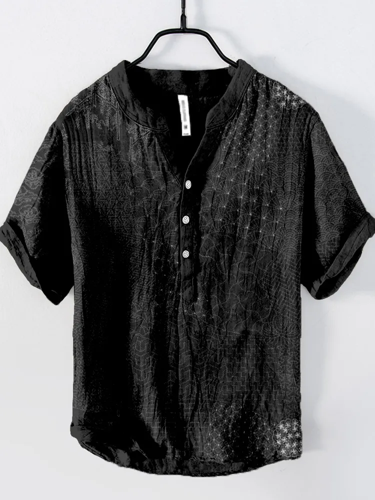Japanese Traditional Sashiko Art Linen Blend Shirt