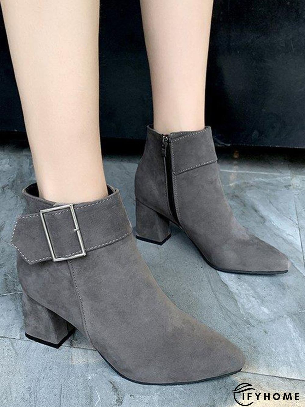 Belt Buckle Chunky Heel Pointed Toe Booties | IFYHOME