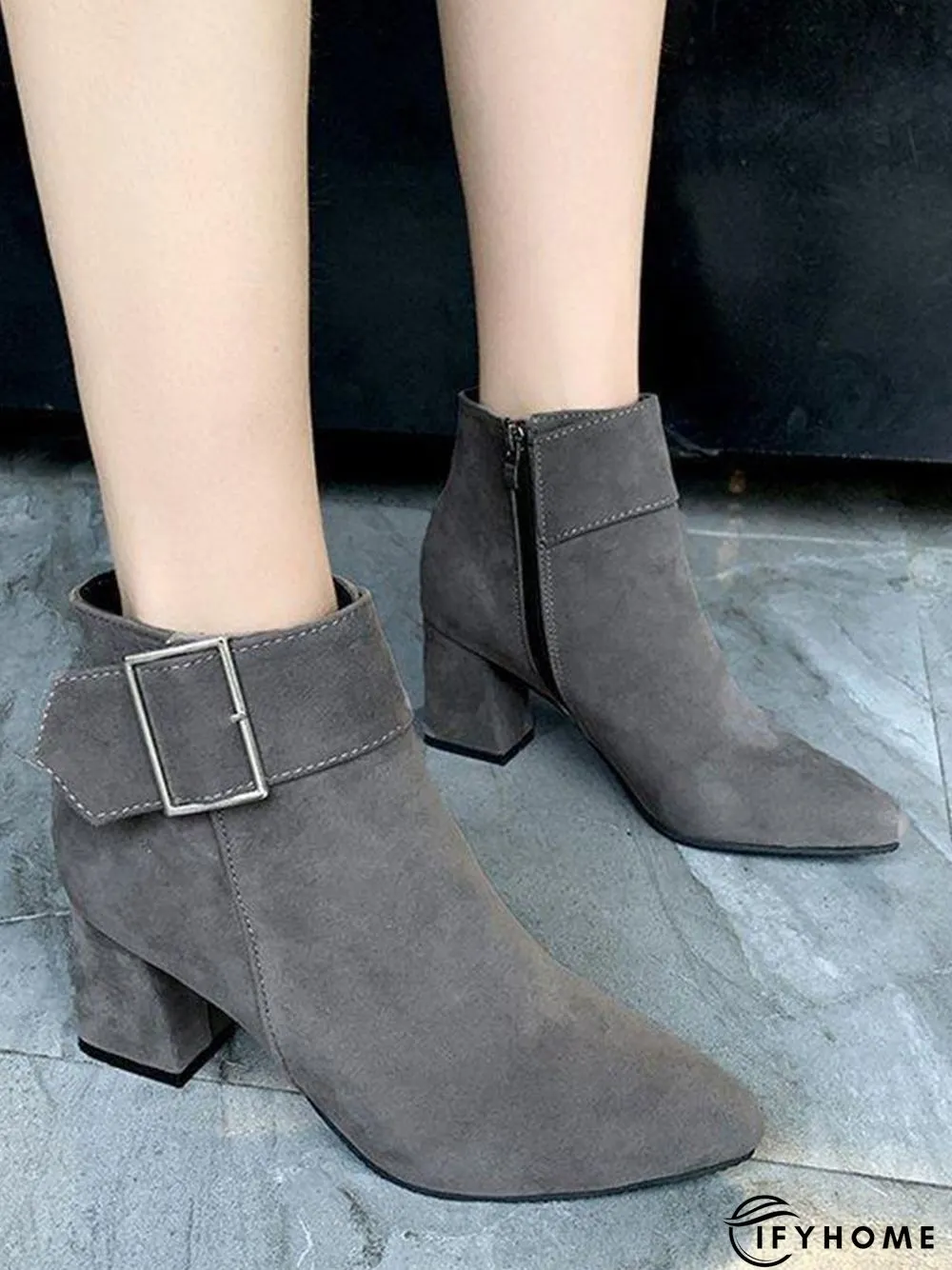 Belt Buckle Chunky Heel Pointed Toe Booties | IFYHOME