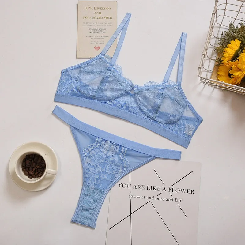 Yimunancy 2-piece Bra Set Women Transparent Lingerie Sexy Bra +panty 2021 Ladies Lingerie Set
