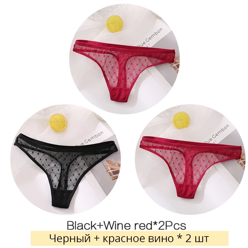 Billionm Lace Thongs Women 3Pcs/Set Transparent G-string Panties Dots Lace T-back Underwear Fashion Female Underpants M-XL
