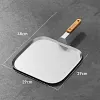 Stainless Steel Square Frying Pan/Grill Pan 304 Home Use Uncoated with Wooden Handle, Three-layer Structure with Aluminum Core, Suitable for Home and Outdoor Extra Large Flat Cooking Tray, All Stovetops