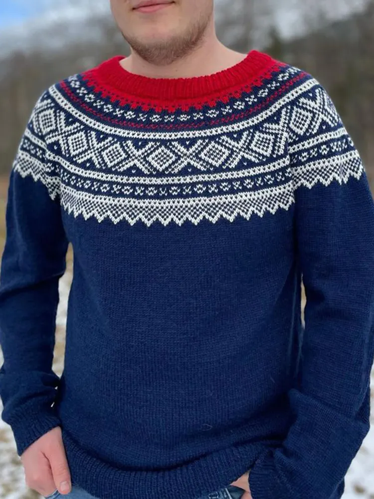 Vintage Contrasting Colors Graphics Knitted Iceland Sweater