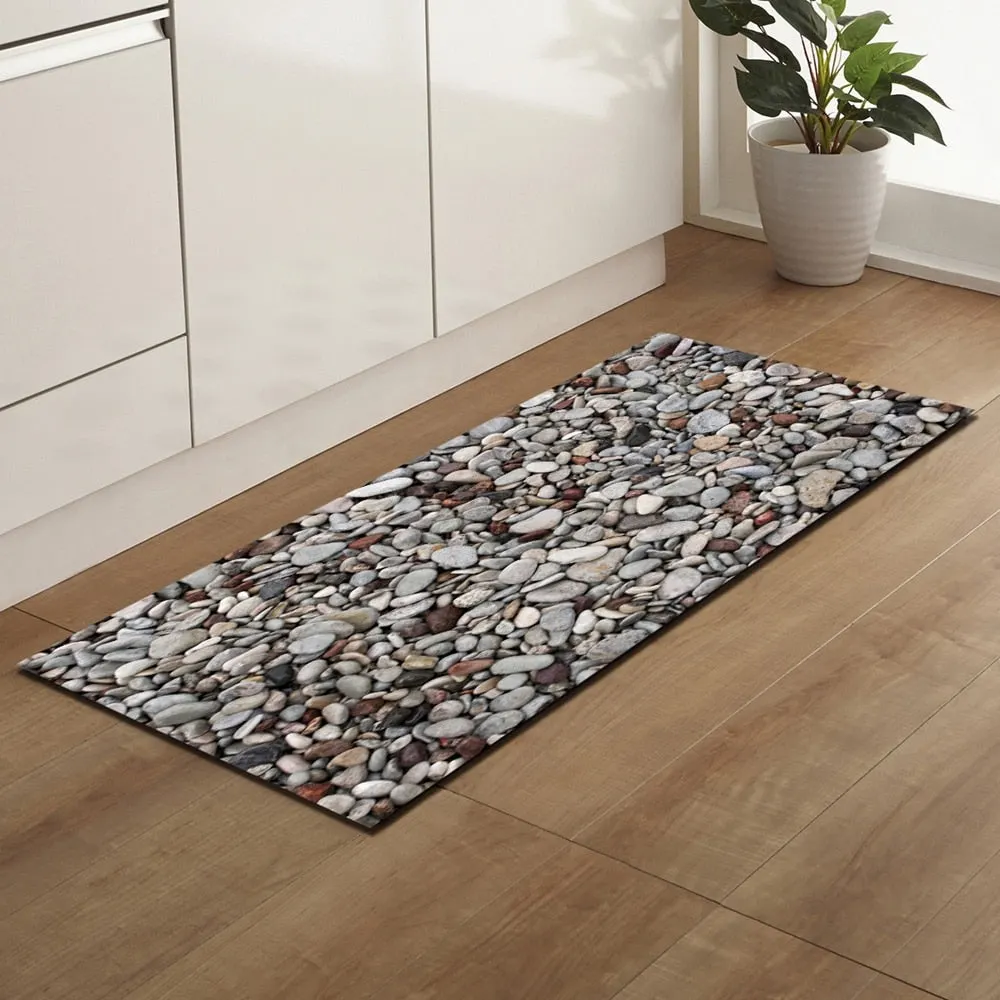 Wood Grain Kitchen Carpet Entrance Doormat Bedroom Hallway Floor Mat 3D Cobblestone Bathroom Water Absorption Anti-slip Long Rug
