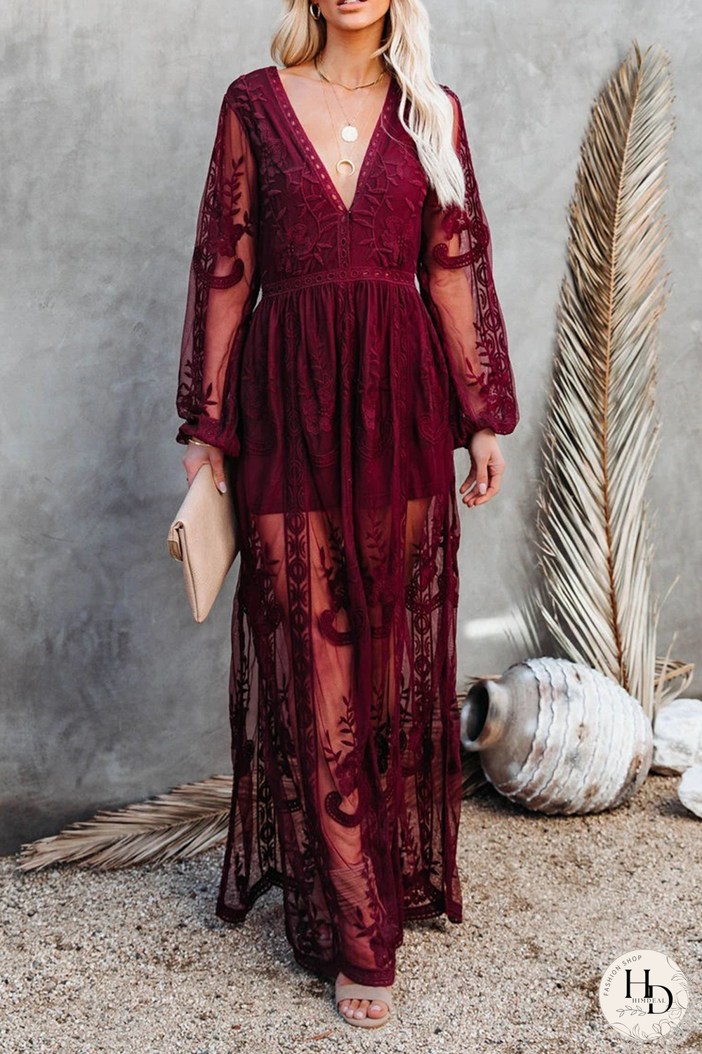 Casual Solid Lace V Neck Lace Dress Dresses(3 Colors)