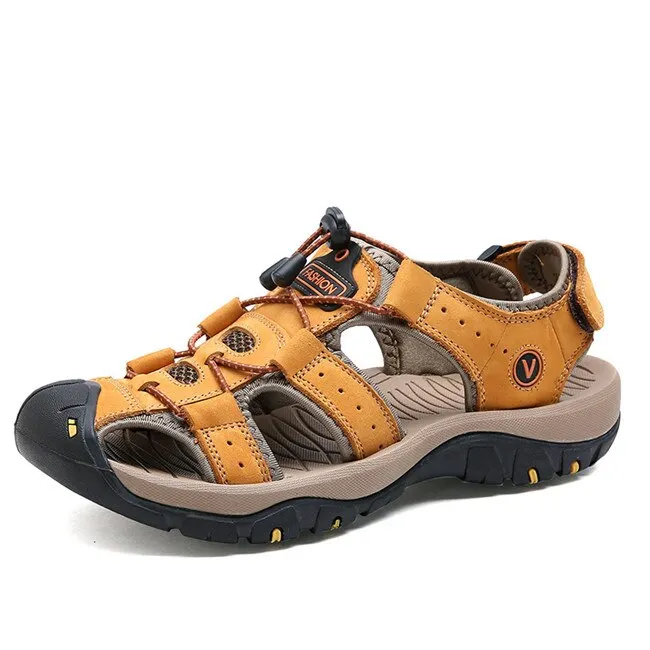 MIXIDELAI New Fashion Summer Beach Breathable Men Sandals Brand Genuine Leather Men's Sandals Man Casual Shoes Plus Size 38-47