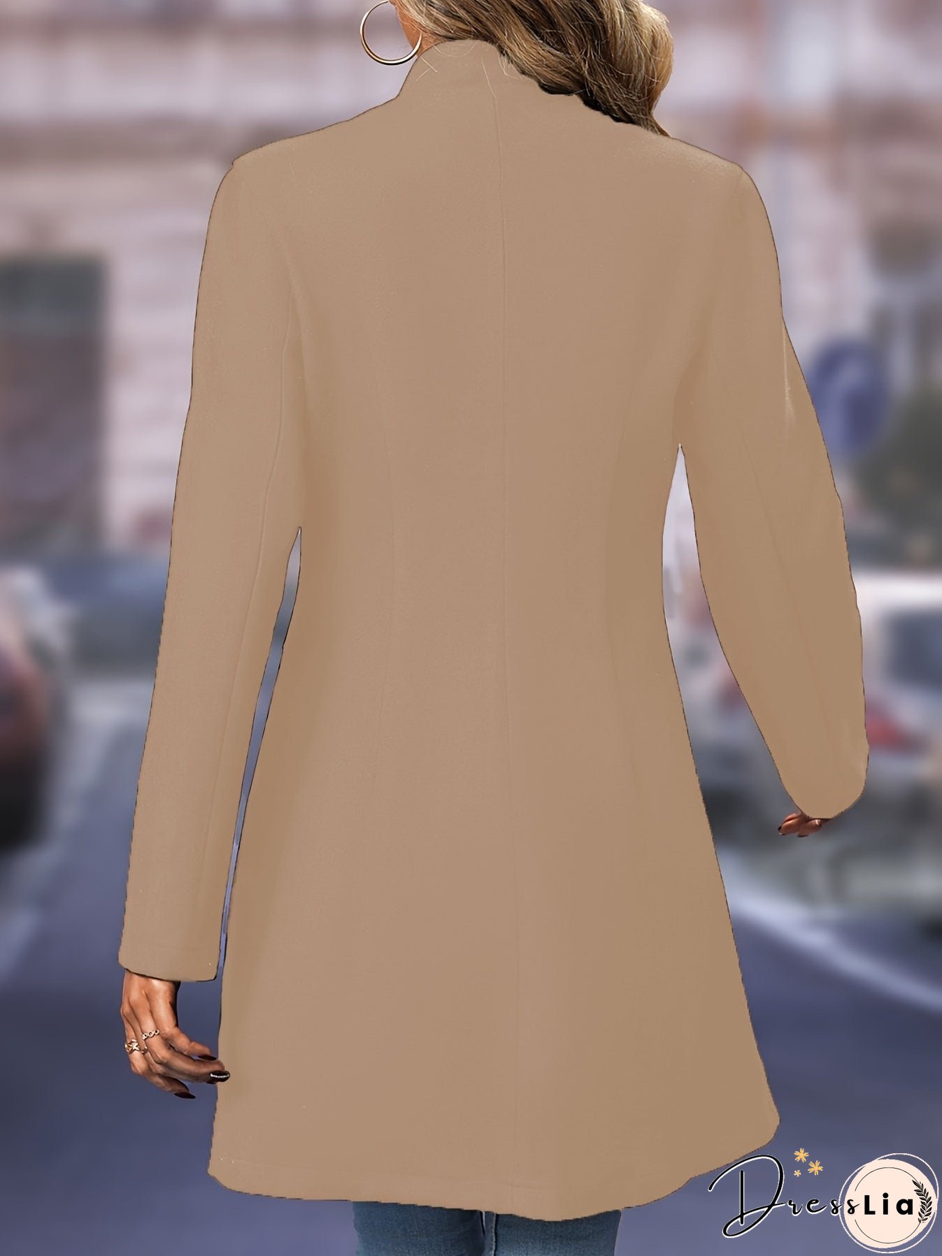 Solid Button Front Tunic Overcoat, Elegant Long Sleeve Winter Outwear, Women's Clothing