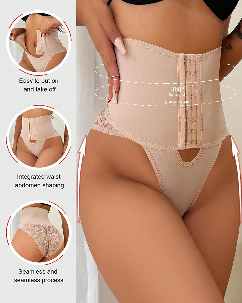 Front Closure Bodysuit Shapewear With Lace Trimmed Tummy Control Panty
