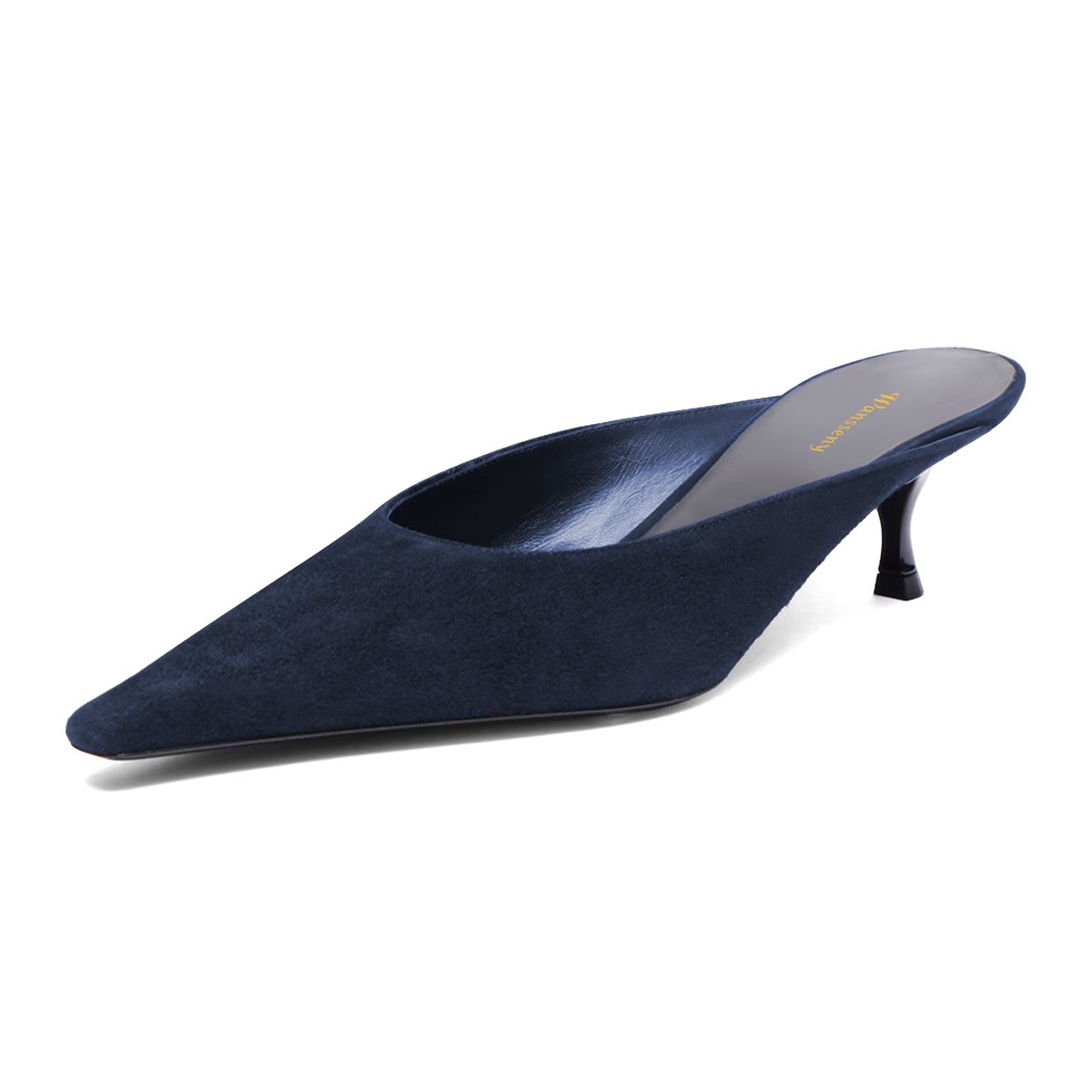 Women's Casual Vegan Suede Kitten Heel Pointy Toe Mules in Navy Nicepairs