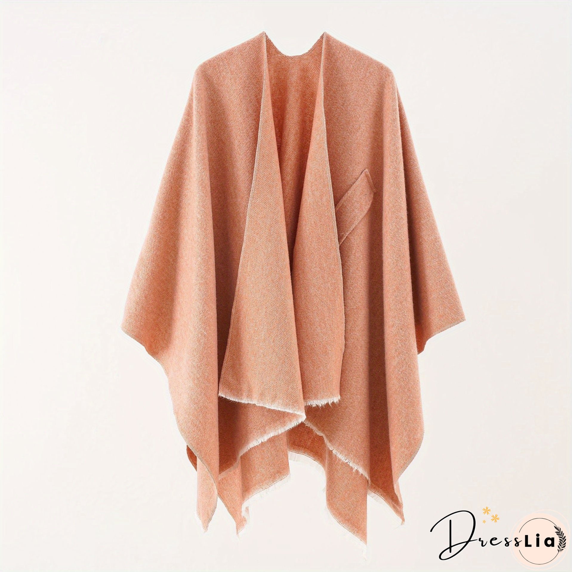 Solid Color Comfortable Shawl With Sleeves, Multifunctional Outdoor Windproof And Coldproof Cloak