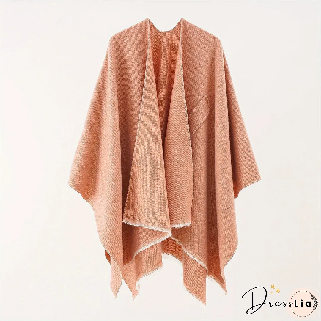 Solid Color Comfortable Shawl With Sleeves, Multifunctional Outdoor Windproof And Coldproof Cloak