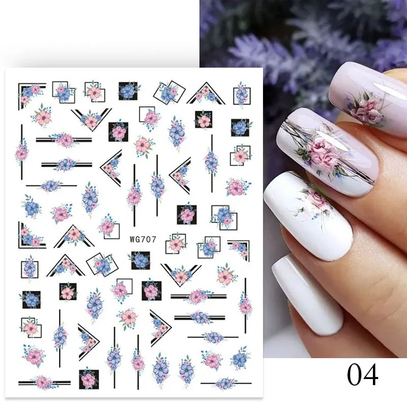 Geometric Lines Flowers Leaves 3D Nail Sticker Figure Woman Face Pattern Special Self Adhesive Nail Art Decals Manicures Sliders-Nail Inspo