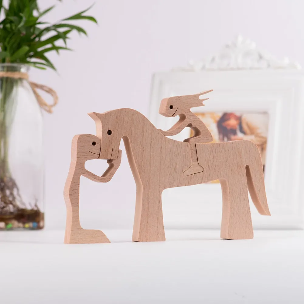 Family Puppy Wood Dog Craft Figurine Desktop Table Ornament Carving Model Creative Home Office Decoration Love Pet sculpture 515-1