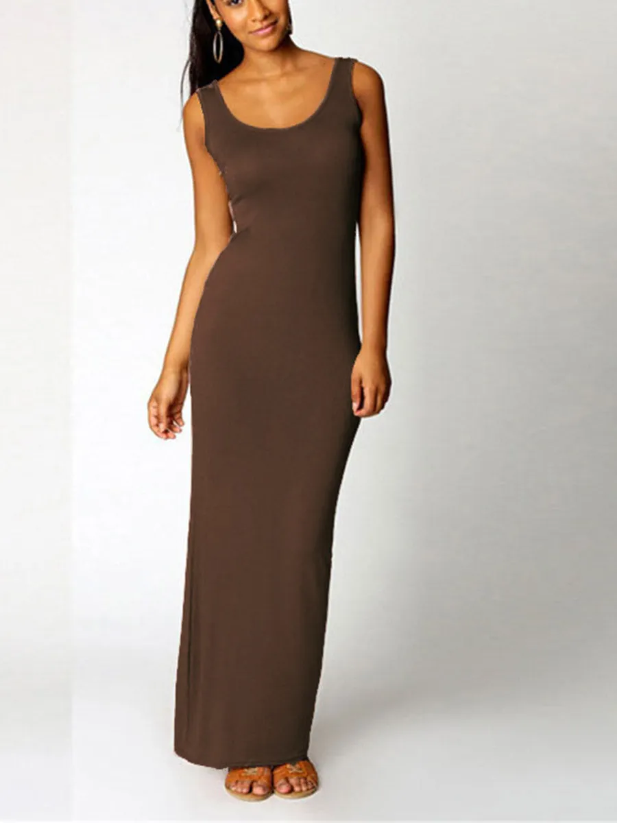 Round Neck Solid Color Dress