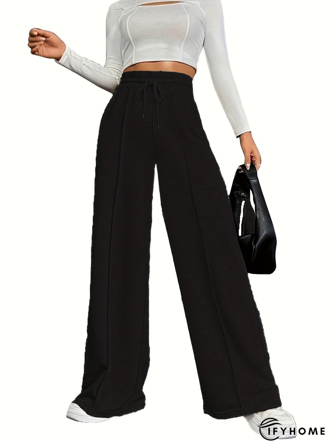 Wide Leg Drawstring Solid Color Athleisure Sports Pants | IFYHOME