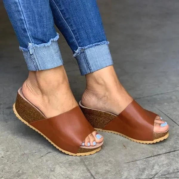 Fashion Style Peep Toe Slip-On Wedges Sandals