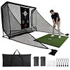 [US Local Warehouse] Golf Hitting Practice Net with 2 Side Barriers & Storage Bag 10x7ft Golf Hitting Aid Net Personal Driving Range for Backyard Driving Chipping Training Swing