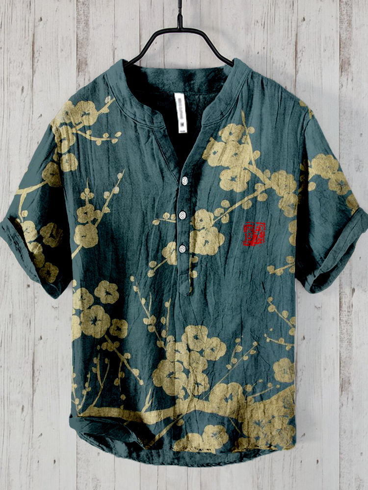 Japanese Plum Blossom Art Linen Blend Cozy Shirt  artssus