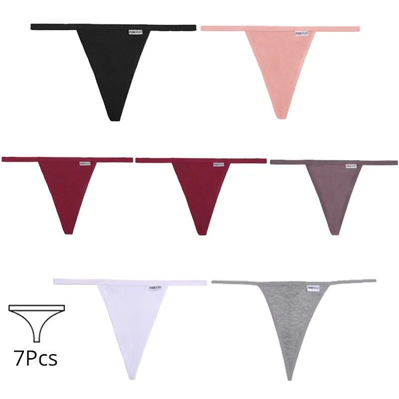 FINETOO 7Pcs/set Cotton Thongs Women Sexy T-Back Underpants Comfortable G-string Underwear M-XL Girls Soft Panties Lingerie 2022