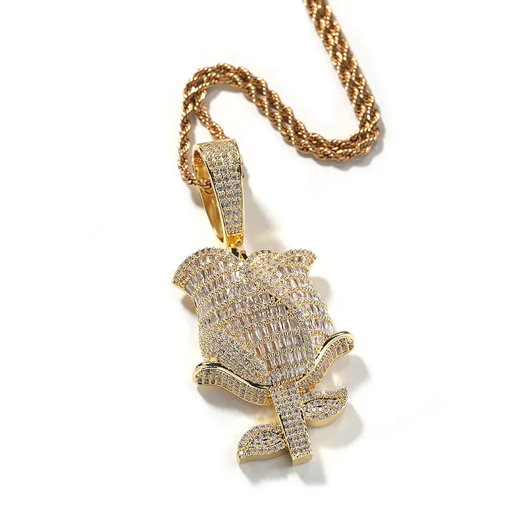 Iced Flower Pendants Hip Hop Bling Bling Necklaces For Women