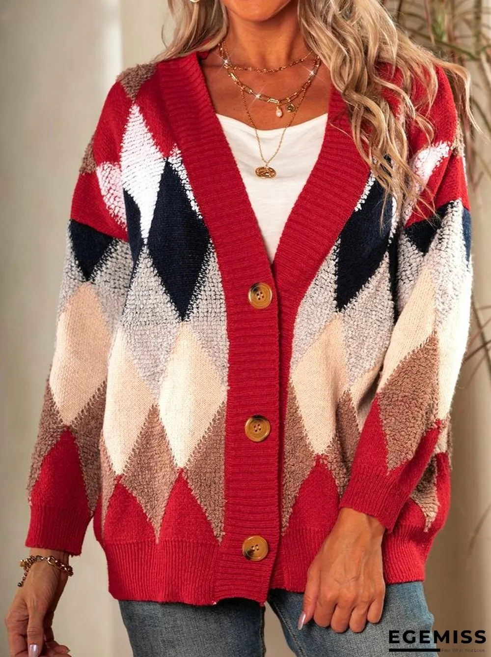 Knitted Jacquard Long Sleeve Outerwear | EGEMISS