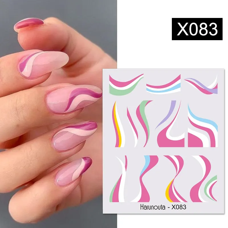 Harunouta Cool Geometry Pattern Water Decals Stickers Christmas Snowflakes Slider For Nails Valentine's Day Nail Art Decoration