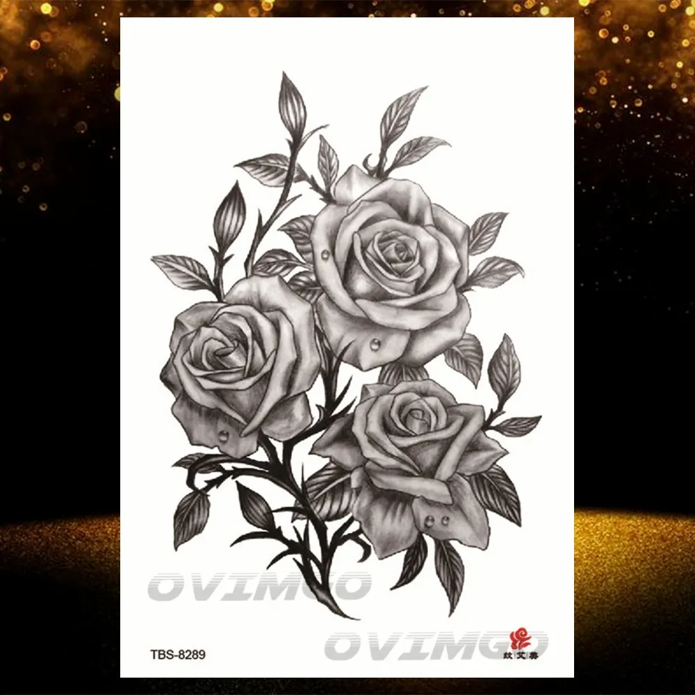 Sdrawing Lotus Flower Temporary Tattoos Fake Jewelry 3D Beauty Rose Tattoo Sexy Body Art Arm Painting Tatoo Sticker For Women