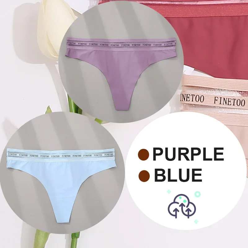FINETOO 2PCS/Set Women Seamless G-string Panties M-XL Letter Soft Panties 7 Colors Patchwork Woman Underwear Thongs Lingerie