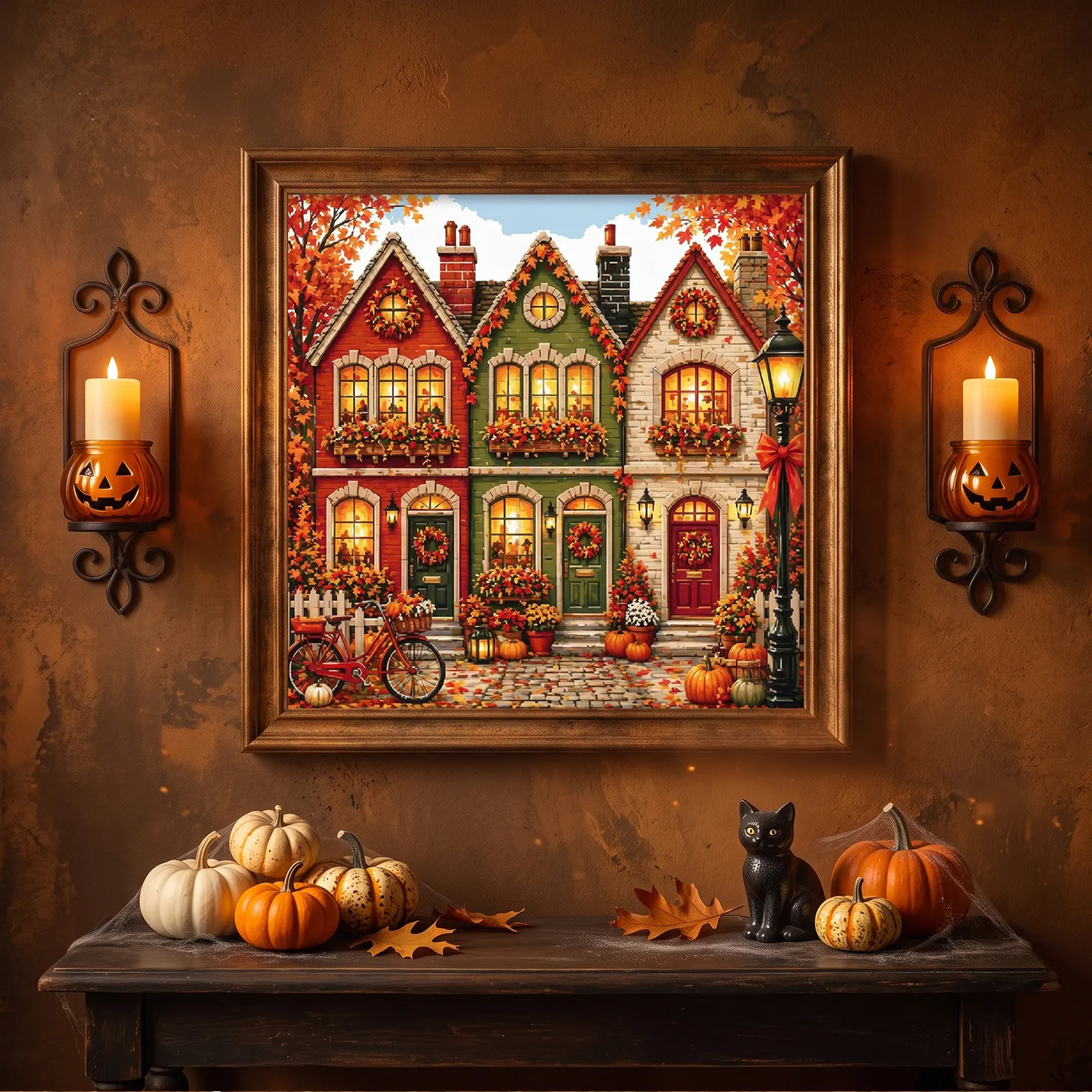 Autumn Cottages 11CT 3-Strand Full Stamped Cross Stitch Kit 45*45cm