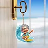 (US Local)6Pcs Double Side Special Shape Optimistic Old Lady Diamond Art Craft Keychain