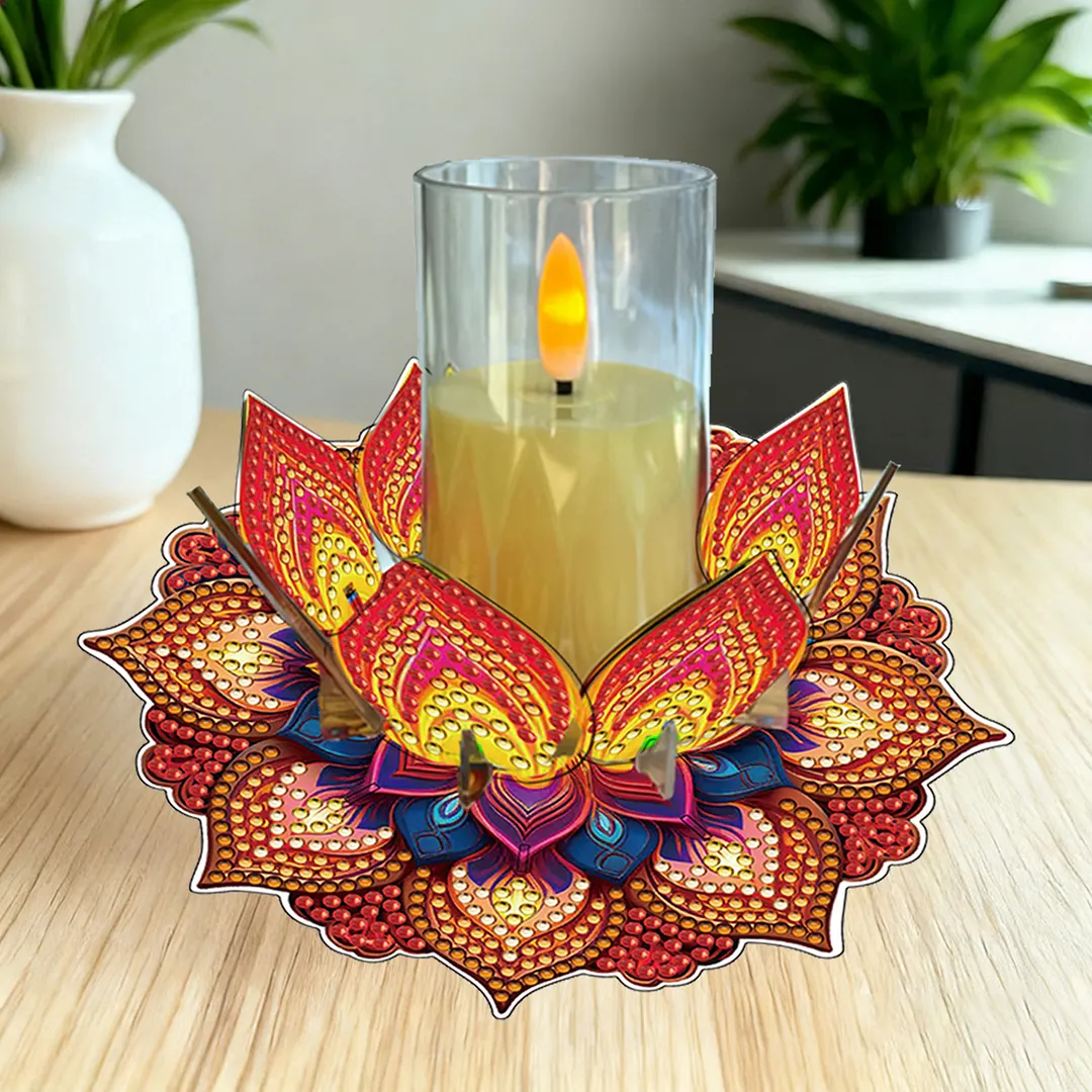 Mandala Lotus-L Acrylic DIY Diamond Painting Candle Holders Without Candles Crystal Painting Tealight Candle Stand Table Centerpiece for Adults Beginners Home Party Decor