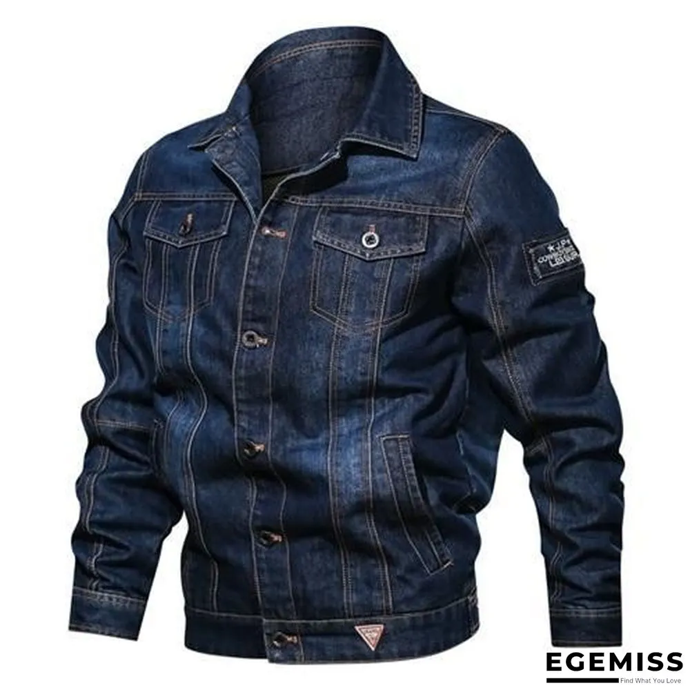 Denim Jacket Men's Lapel Embroidery Casual Mens  Jeans Jackets Multi-pocket Male Cowboy Coats | EGEMISS