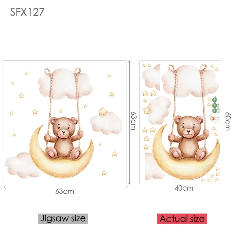 Rabbit Wall Stickers For Children's Room Decorative Vinyl Bear Wall Stickers For Kids Rooms Animal Pattern Wall Stickers Child