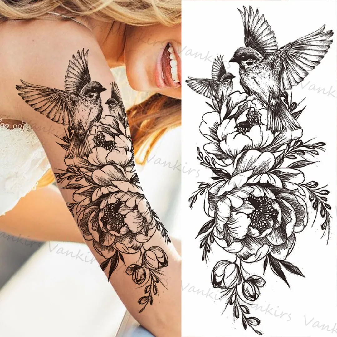 Sdrawing Skeleton Snake Flower Temporary Tattoos For Women Girls Realistic Snake Wolf Tribal Fake Tattoo Sticker Arm Waist Tatoo 3D