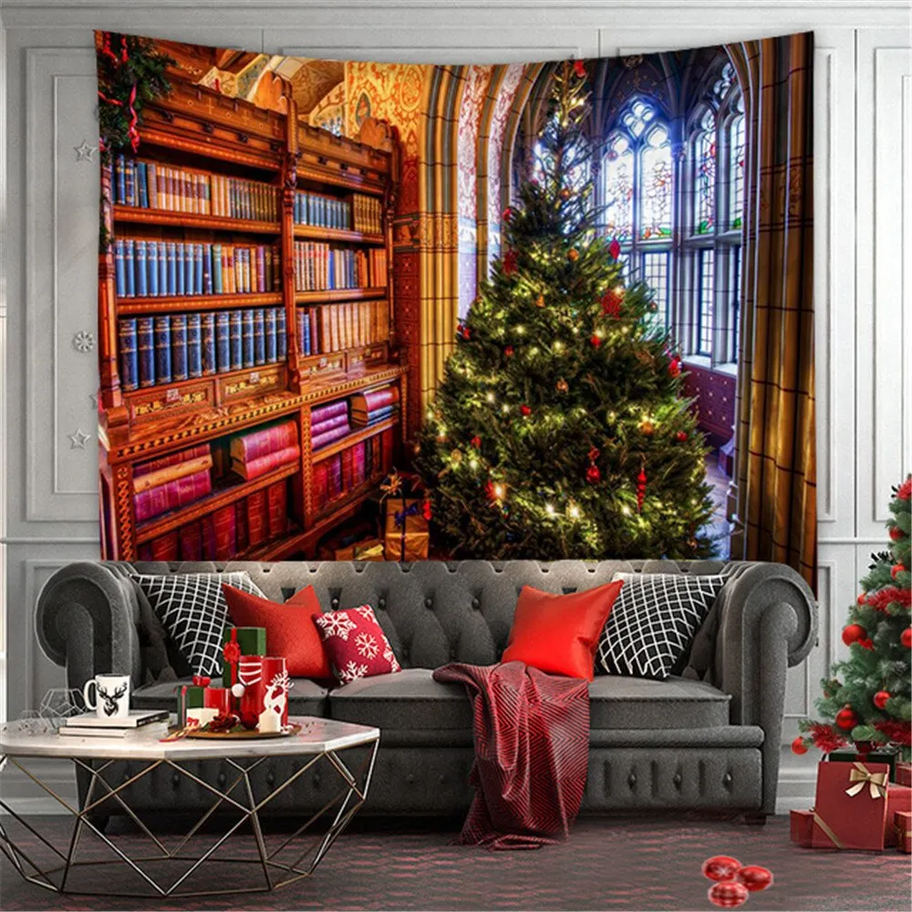 Merry Christmas Tapestry Wall Hanging Christmas Tree Fireplace Wall Cloth Tapestries Psychedelic Boho Decor Wall Tapestry Carpet