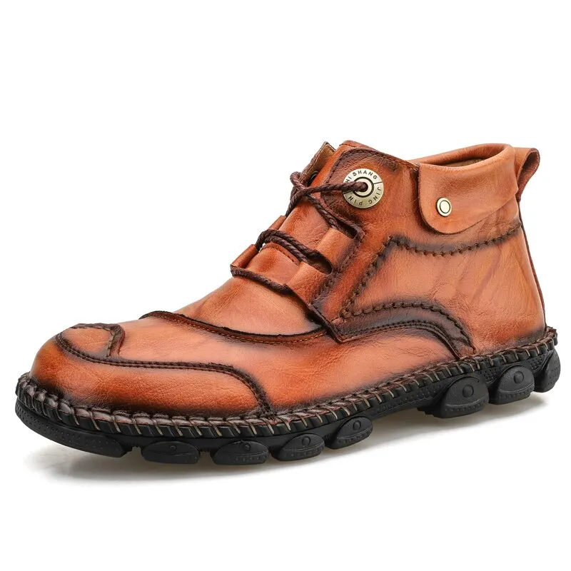 Men's Boots New High Quality Leather Male Ankle Boots 2020 Male Breathable Boots Autumn Outdoor Non-slip Man Motorcycle Boots