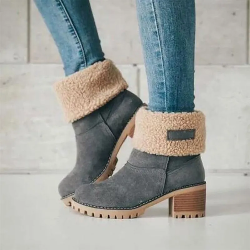 New Women Boots Winter Outdoor Keep Warm Fur Boots Waterproof Women's Snow Boots Thick Heel With Round Head Short Boot 1103