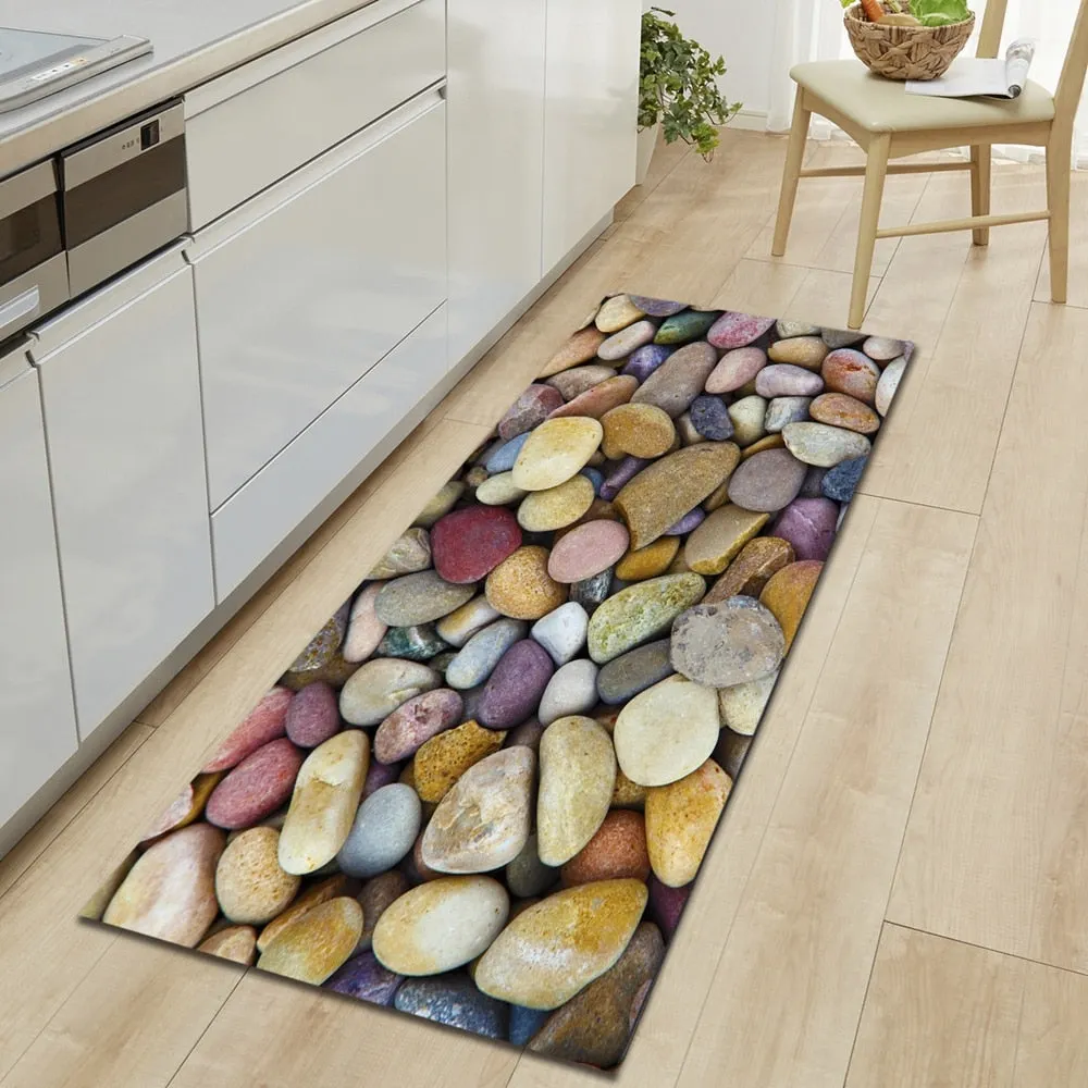 Wood Grain Kitchen Carpet Entrance Doormat Bedroom Hallway Floor Mat 3D Cobblestone Bathroom Water Absorption Anti-slip Long Rug