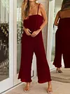 Spaghetti-Neck Falbala Backless Solid Color Casual Jumpsuit