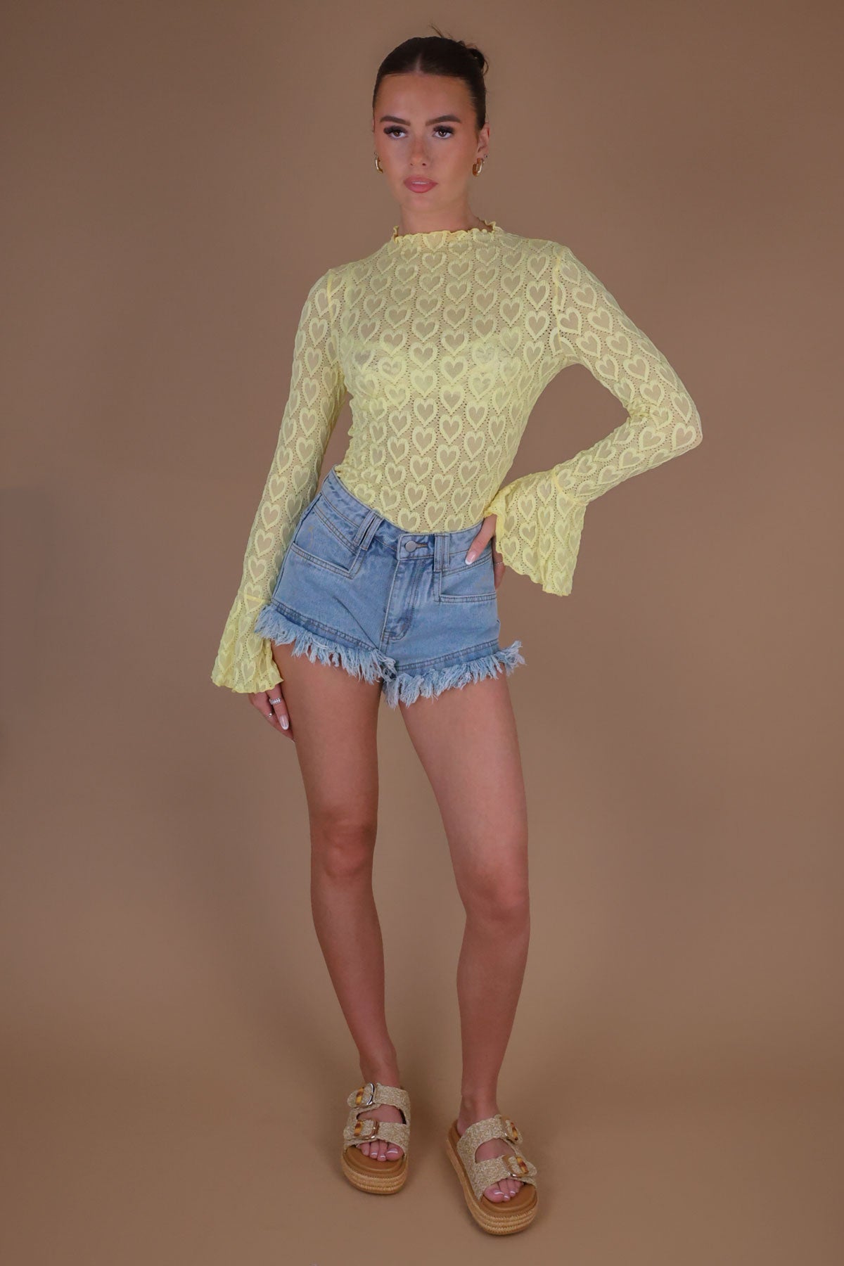 Denim Frayed Hem Shorts