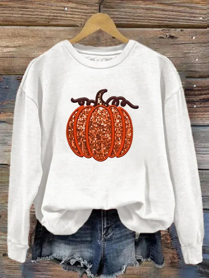 Women's Pumpkin Sequin Sweatshirt 