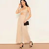SHEIN Khaki Twist Cutout Front Wide Leg Halter Sleeveless Jumpsuit Women Mid Waist Wide Leg Highstreet Summer Slim Jumpsuits