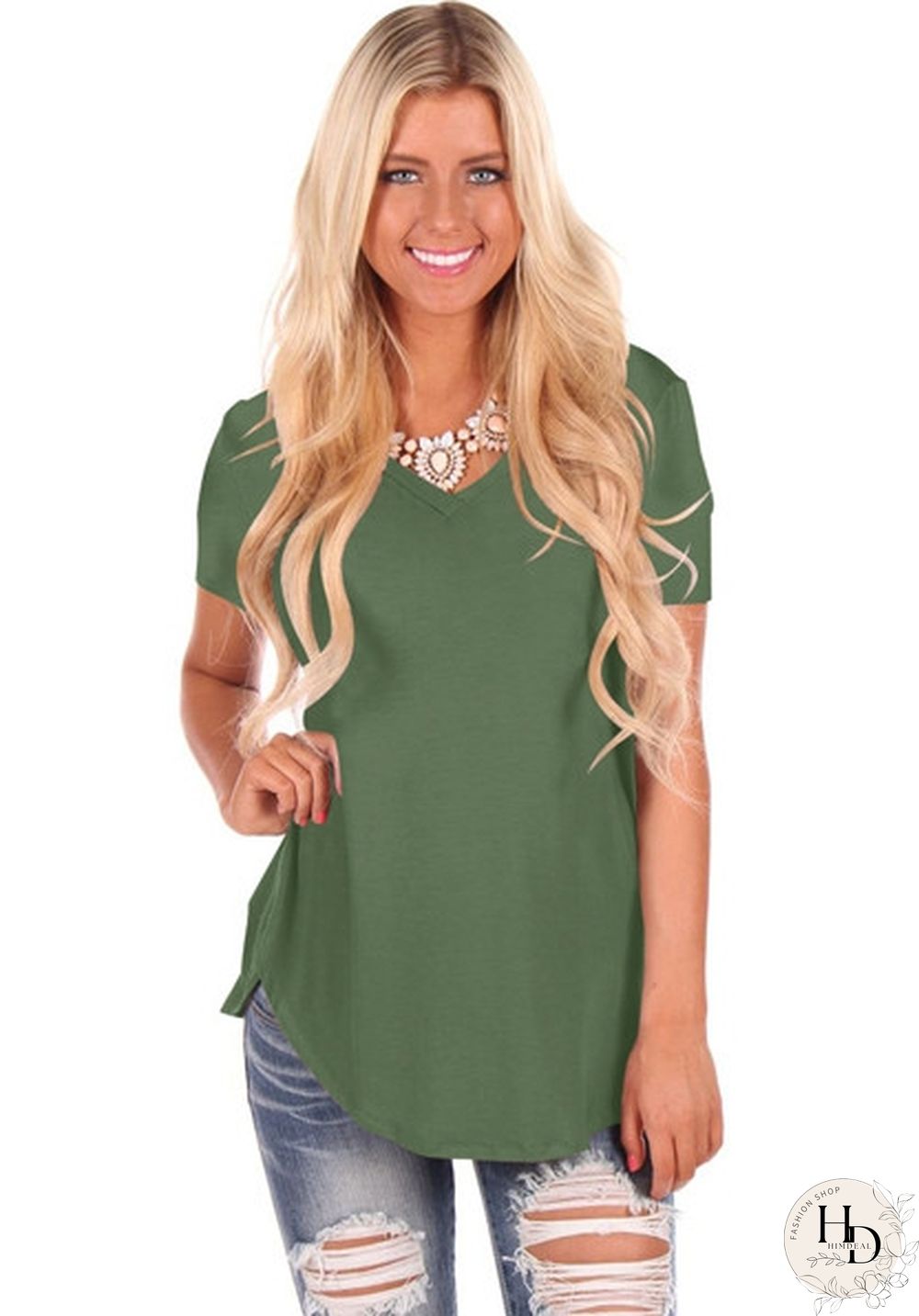 As Show-8 Fashion Casual Regular Stand Solid Slim Tees & T-shirts