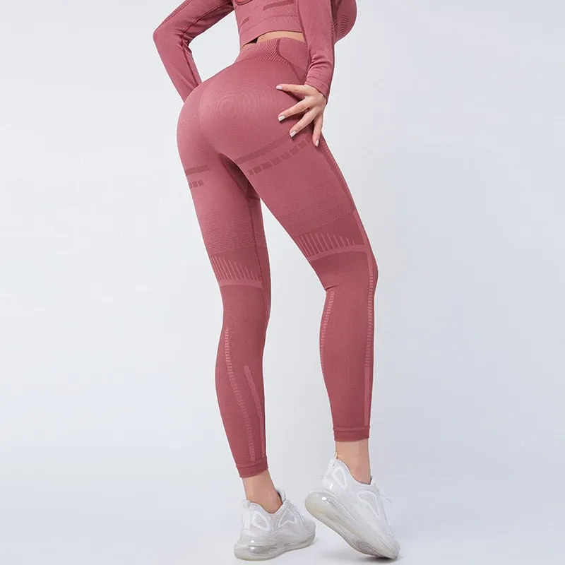 SVOKOR Women Leggings Stripe Fitness Push Up Leggings High Waist Sexy Pants Workout Gym Jeggings Seamless Running