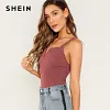 SHEIN V-Notch Thick Strap Ribbed Top 3 Colors Plain Rib-Knit Plain Slim Fit Tank Women Summer Party Highstreet 2019 Vests