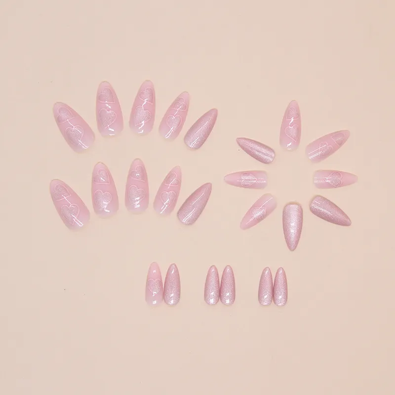 Churchf Churchf Cat's Eye Wearing Armor Removable Oval Nail Piece Nail Pink Love Nail Patch 24 Pieces