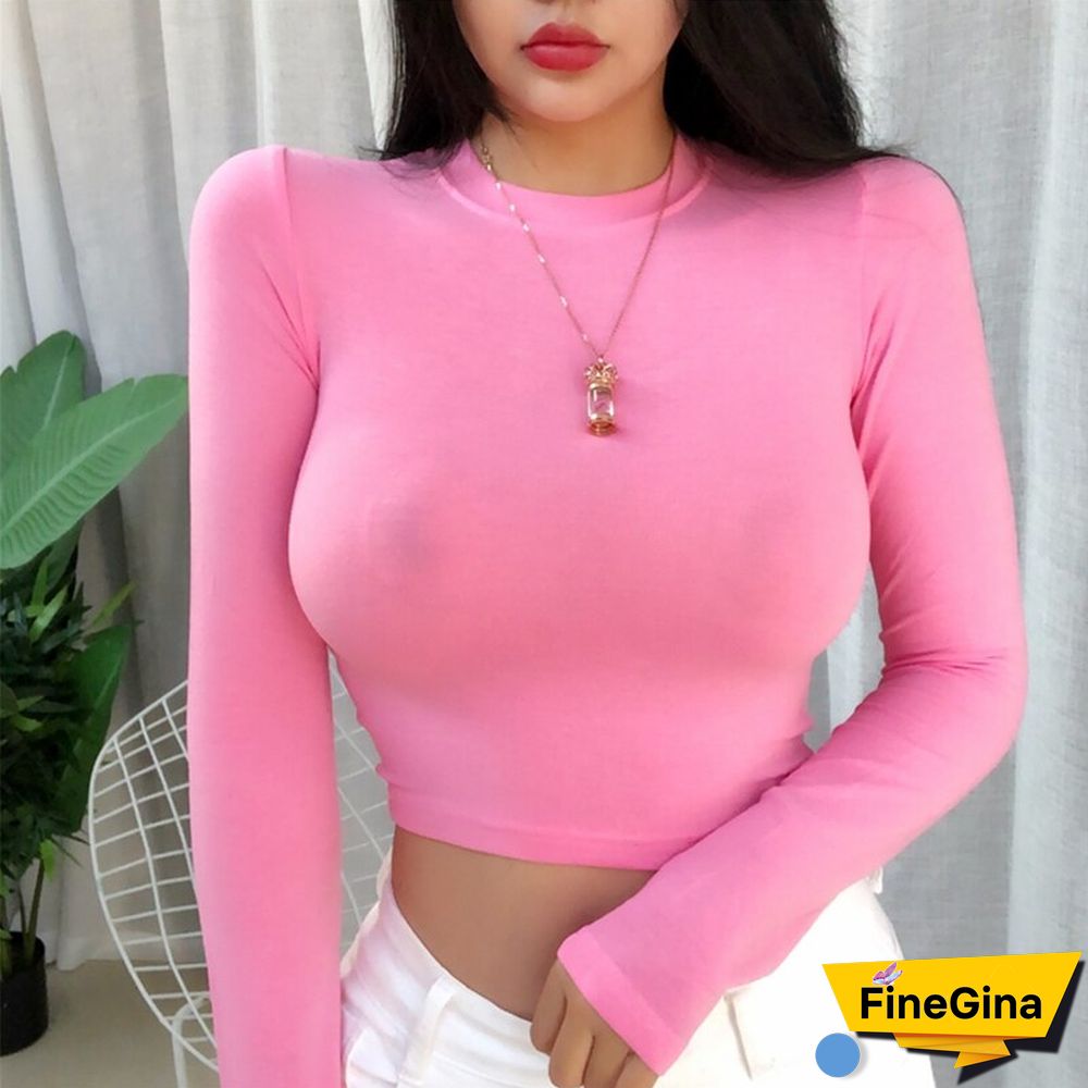 Christmas Gift O Neck White Crop Top Women Summer Casual T Shirt Basic Sexy Streetwear Slim Sexy Black Long Sleeve Tops