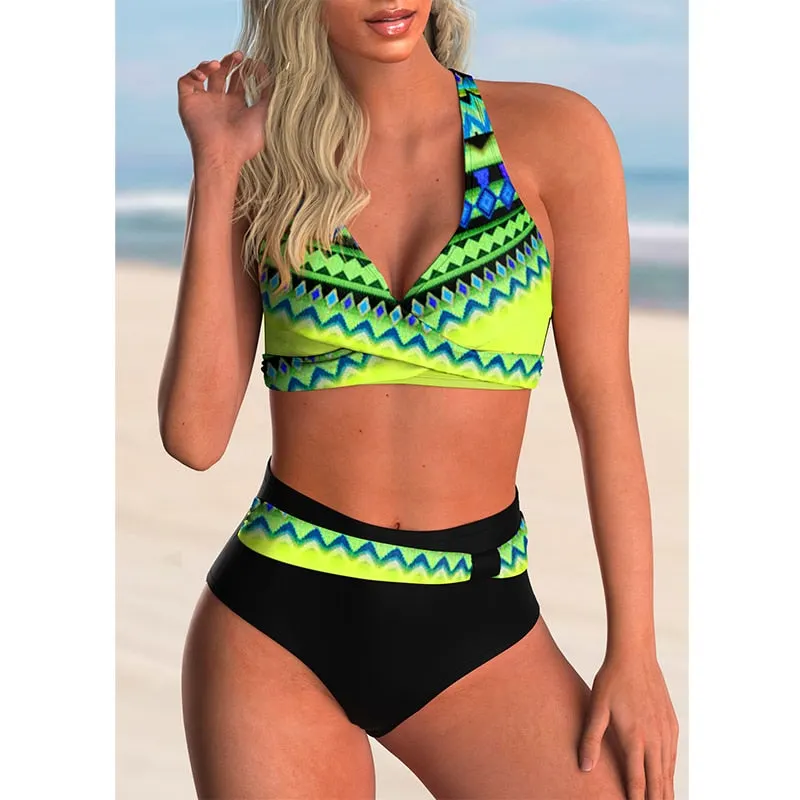 New High Waist Bikini Women Push Up Sexy Swimwear Bathing Suit Set Female 2022 Summer Casual Print Swimsuit Beachwear Plus Size