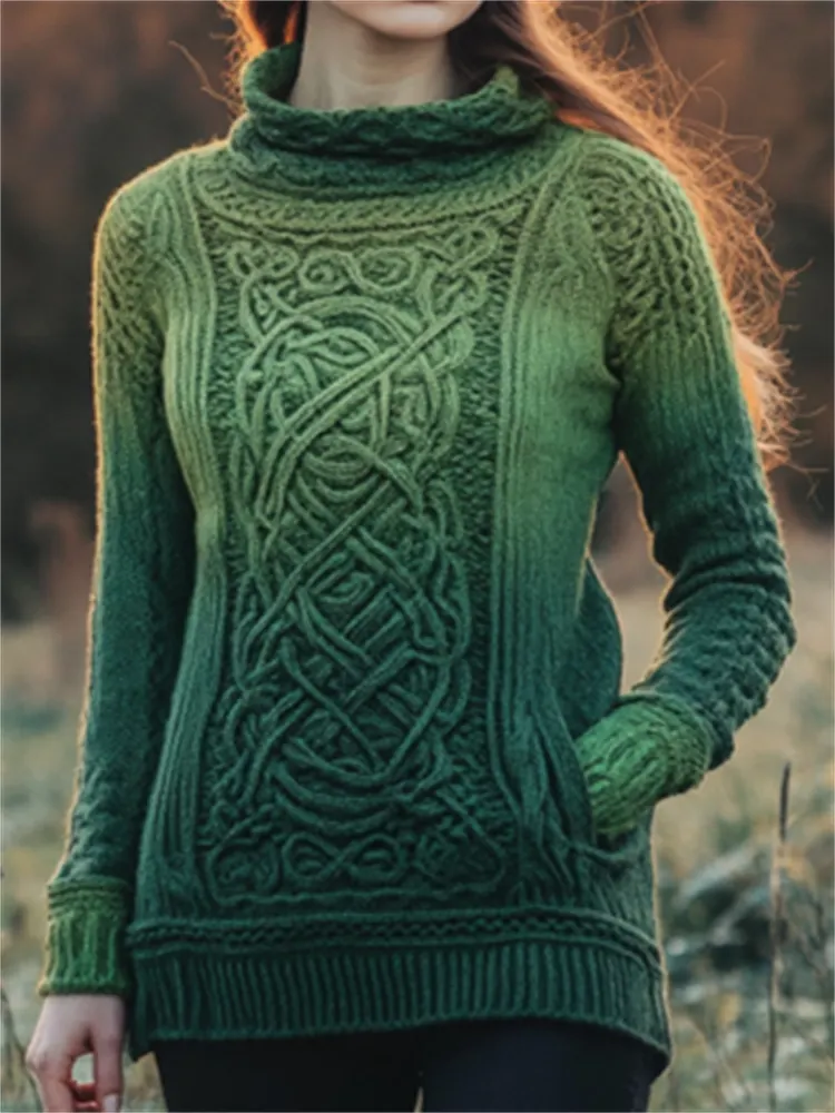 Vintage Irish Celtic Gradient Turtleneck Sweater